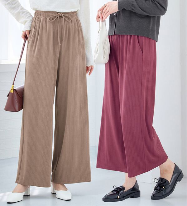 alotta（アロッタ）の「【選べる丈】のびのびストレッチリブワイドパンツ（クロップドパンツ）」｜詳細画像