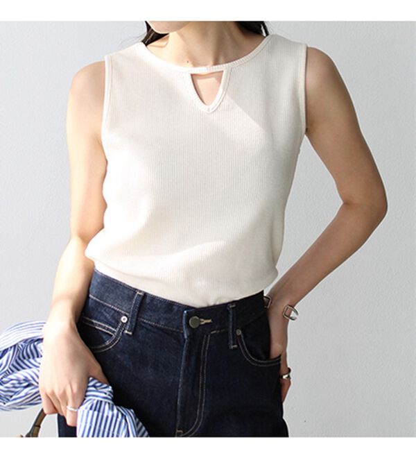 GeeRA（ジーラ）の「前後２ｗａｙスリットネックワッフルタンクトップ（タンクトップ・キャミソール）」｜詳細画像