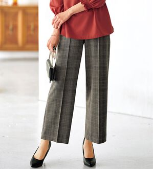 BELLUNA（ベルーナ）の「ストレッチ素材ボタン使いワイドパンツ（ワイドパンツ・ガウチョ）」｜ブラウン系チェック