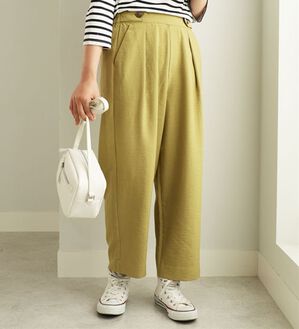 BELLUNA（ベルーナ）の「麻調合繊ボタン使いワイドパンツ（ワイドパンツ・ガウチョ）」｜ライム