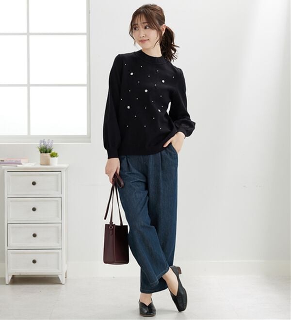 BELLUNA（ベルーナ）の「パール付ニットプルオーバー（ニット・セーター）」｜詳細画像