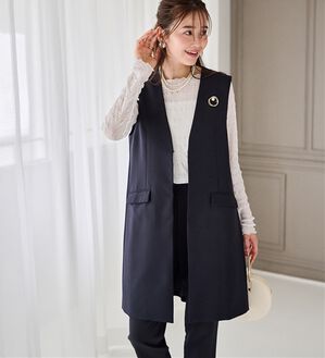 RANAN（ラナン）の「【２点セット】防シワ！ロングジレセットアップ（パンツスーツ）」｜ネイビー