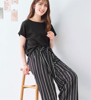 alotta（アロッタ）の「【２点セット】ひんやり涼しいこなれセットアップ（セットアップ）」｜ﾌﾞﾗｯｸ／ﾈｲﾋﾞｰ系ｽﾄﾗｲﾌﾟ