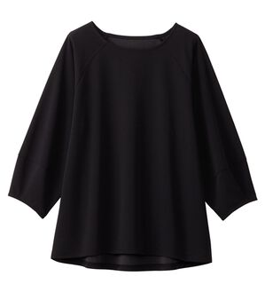 alotta（アロッタ）の「【接触冷感】さらっと上品ランタンスリーブカットソー（カットソー）」｜ブラック／７分袖