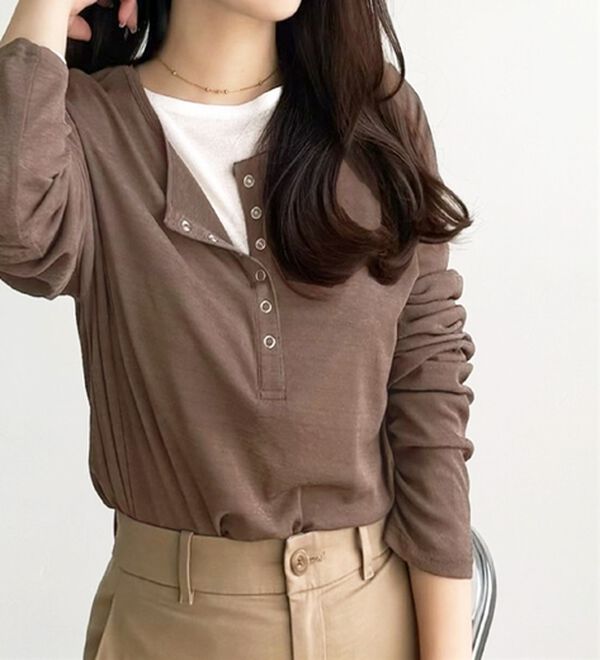 GeeRA（ジーラ）の「前後２ＷＡＹシアースラブヘンリーネックカットソー（カットソー）」｜詳細画像