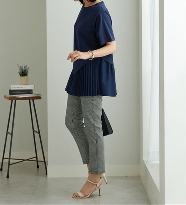 BELLUNA（ベルーナ）の「異素材使い裾アシメデザインチュニック（チュニック）」｜詳細画像