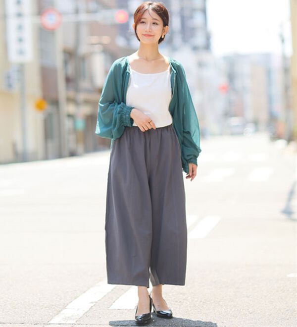 A HAPPY MARILYN（アハッピーマリリン）の「【Ｌ～８Ｌ】綿１００％ さらっと優しいコットン バレルレッグパンツ カーブパンツ 選べる２丈（ワイドパンツ・ガウチョ）」｜詳細画像