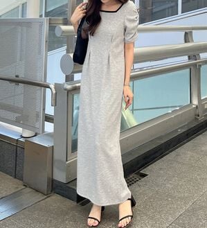 GeeRA（ジーラ）の「バックオープン配色リブワンピース（その他ワンピース）」｜杢グレー