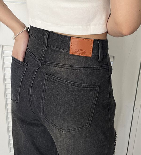 GeeRA（ジーラ）の「オリジナルパットダメージワイドデニム（ワイドパンツ・ガウチョ）」｜詳細画像