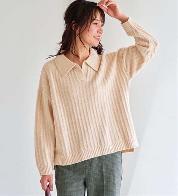 BELLUNA（ベルーナ）の「スキッパー衿編地変化ニットプルオーバー（ニット・セーター）」｜詳細画像