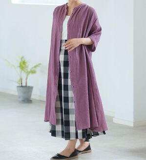 A HAPPY MARILYN（アハッピーマリリン）の「【Ｌ～６Ｌ】【風通るプレミアム】綿１００％ 楊柳 五分袖 ギャザーたっぷりワンピース（カットソーワンピース）」｜プラム