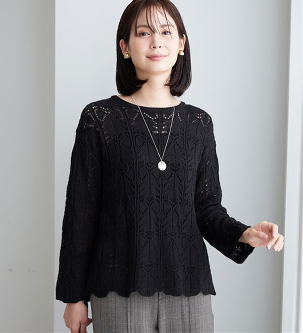 BELLUNA（ベルーナ）の「リボン柄透かし編ニットプルオーバー（ニット・セーター）」｜詳細画像