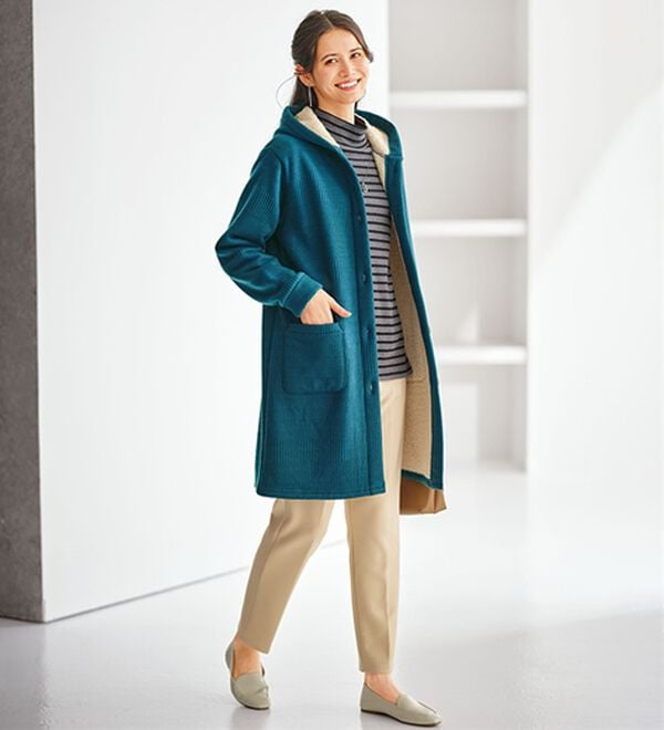 BELLUNA（ベルーナ）の「ボーダージャカード裏ボアカーディガン（ロングコート）」｜詳細画像