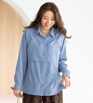 BELLUNA（ベルーナ）の「ビンテージ調素材レイヤード風チュニック（シャツ）」｜サックス