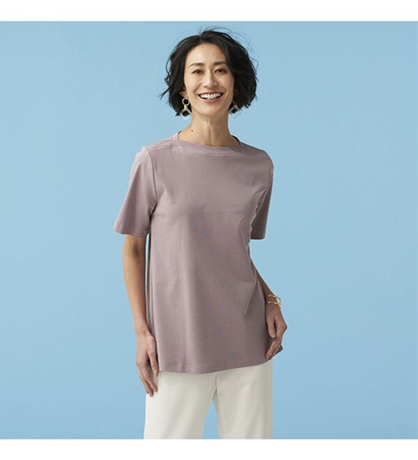 BELLUNA（ベルーナ）の「艶やか綿１００％シンプルプルオーバー（カットソー）」｜詳細画像