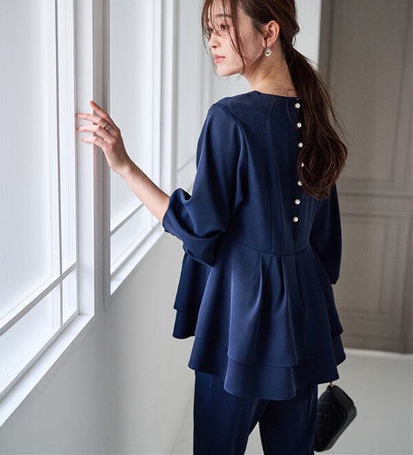 RANAN（ラナン）の「【２点セット】洗える！バックパール調ペプラムチュニックセットアップ（パンツスーツ）」｜詳細画像