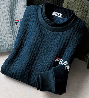 「＜フィラ＞ニット使いフクレジャカードトレーナー（メンズトレーナー）」｜ネイビー