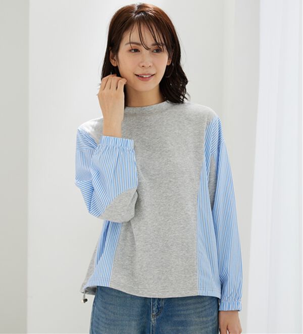 BELLUNA（ベルーナ）の「ストライプ切替デザインプルオーバー（カットソー）」｜詳細画像