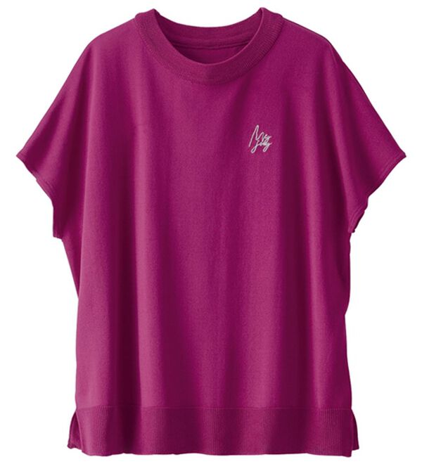 BELLUNA（ベルーナ）の「【快適Ｌａｂ．】シャリ冷！洗える多機能フレンチ袖ニットＴシャツ（ニット・セーター）」｜ラズベリー