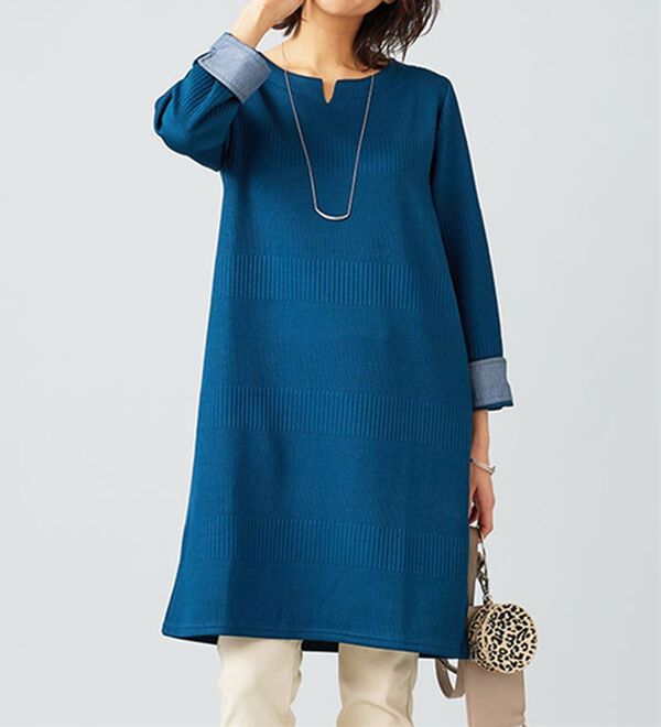 BELLUNA（ベルーナ）の「ボタン使いボーダージャカードワンピース（その他ワンピース）」｜詳細画像