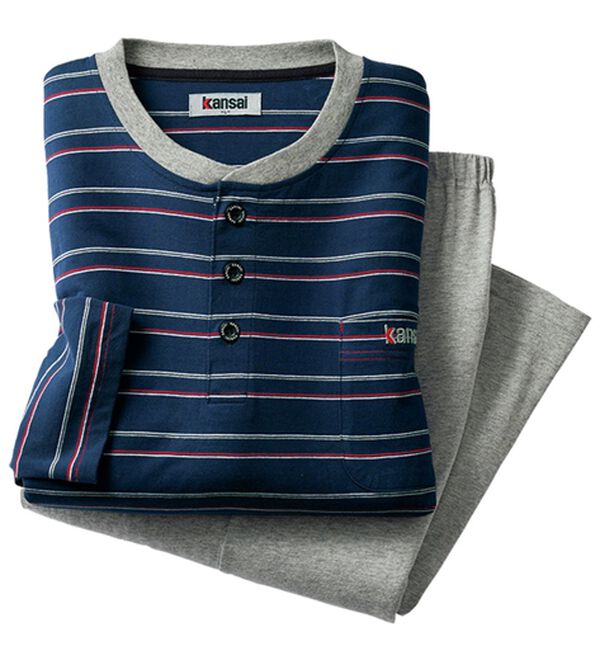 「【２着組】＜カンサイ＞接触冷感ボーダーパジャマ（メンズルームウェア）」｜詳細画像