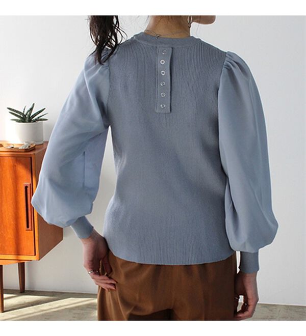 GeeRA（ジーラ）の「バックボタン袖異素材リブニット（ニット・セーター）」｜詳細画像