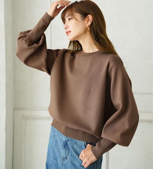 A HAPPY MARILYN（アハッピーマリリン）の「【Ｌ～６Ｌ】二の腕 激やせ ぽわん袖 ニット（ニット・セーター）」｜詳細画像