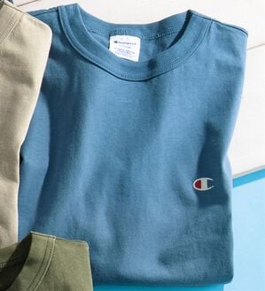 「＜チャンピオン＞綿１００％リラックスフィット５分袖Ｔシャツ（メンズＴシャツ）」｜ブルーグレー