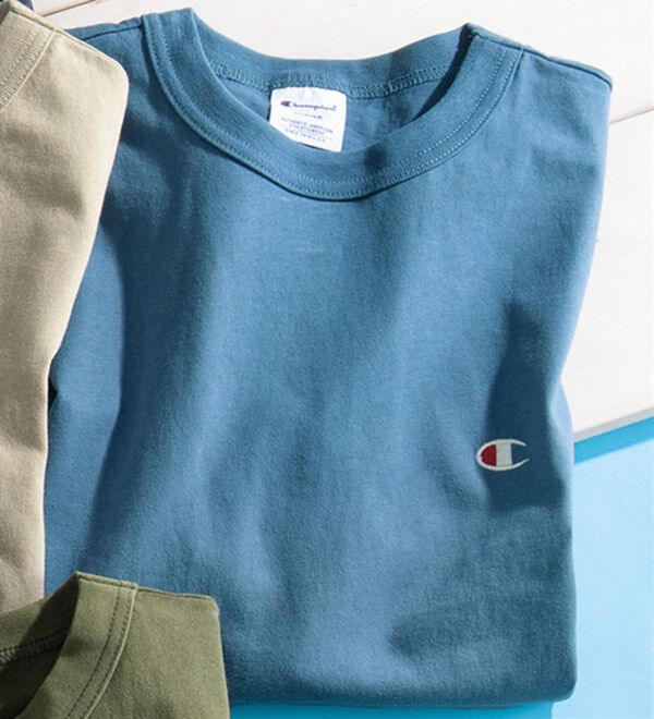 「＜チャンピオン＞綿１００％リラックスフィット５分袖Ｔシャツ（メンズＴシャツ）」｜ブルーグレー