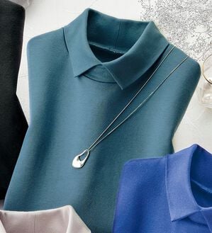 ルフラン（ルフラン）の「柔らかコットン衿付プルオーバー（カットソー）」｜ブルーグレー