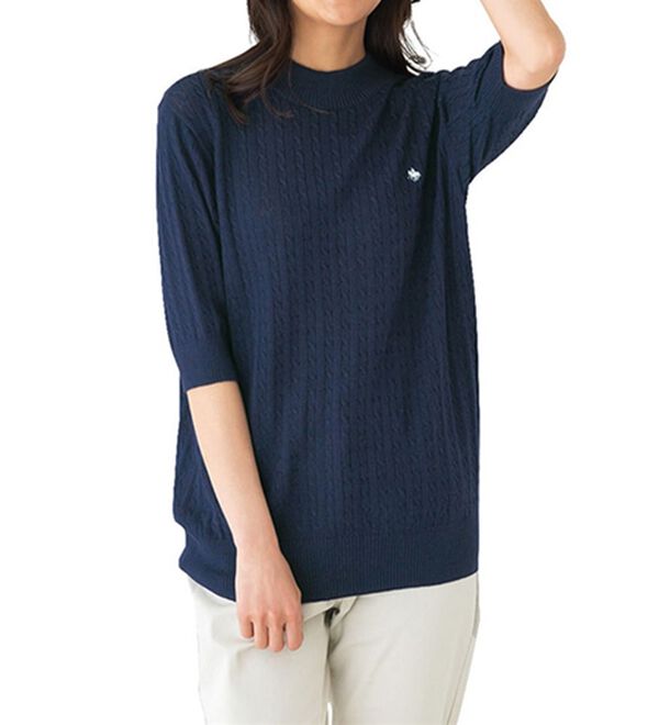 BELLUNA（ベルーナ）の「【ＰＯＬＯ　ＢＣＳ】ケーブル５分袖セーター（ニット・セーター）」｜ネイビー