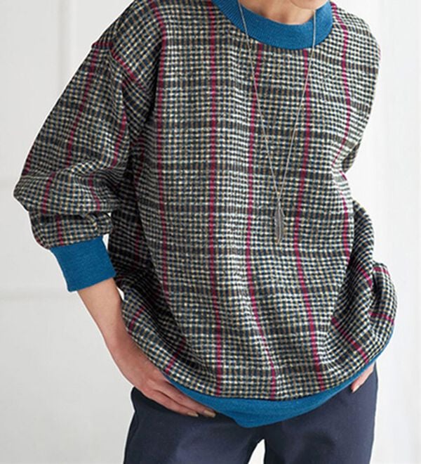 BELLUNA（ベルーナ）の「リブ使い裏起毛プリントプルオーバー（カットソー）」｜ブルー系