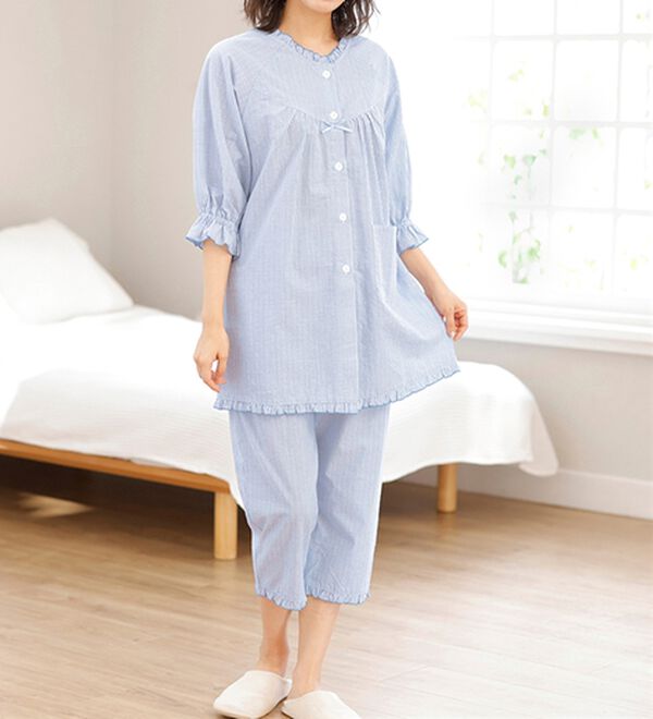 LAVIENNE（ラヴィエンヌ）の「サラッと涼感、綿１００％サッカーパジャマ（パジャマ・ルームウェア）」｜詳細画像