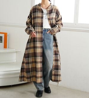 A HAPPY MARILYN（アハッピーマリリン）の「【大きいサイズ】【ＬＬ～８Ｌ】フランネル細魅せチェックシャツワンピース（シャツワンピース）」｜詳細画像