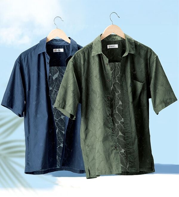 「＜ゴールデンベア＞涼やかリーフ柄オパールシャツ（メンズシャツ）」｜詳細画像