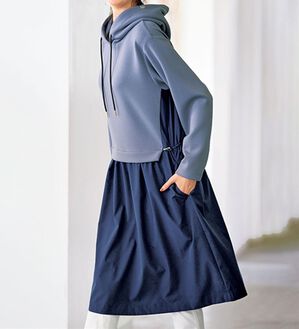 BELLUNA（ベルーナ）の「異素材切替ドロスト使いワンピース（その他ワンピース）」｜ブルーグレー／ネイビー