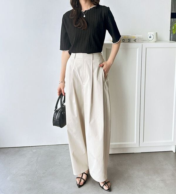 GeeRA（ジーラ）の「配色メロー５分袖表面感カットソー（カットソー）」｜詳細画像