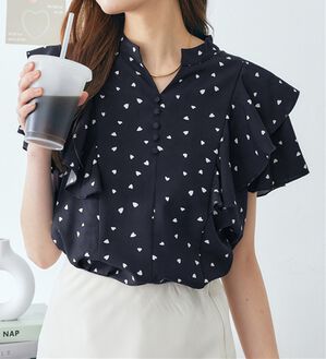 alotta（アロッタ）の「フリルデザインブラウス（ブラウス）」｜ネイビー系ハート