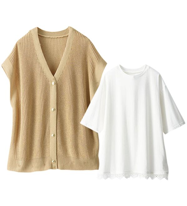 BELLUNA（ベルーナ）の「あぜ編ニット金ボタン使いアンサンブル（アンサンブル）」｜詳細画像