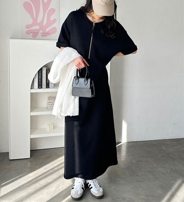 GeeRA（ジーラ）の「【ひんやり/着痩せ】ハーフジップ大人Ｔシャツワンピース（カットソーワンピース）」｜詳細画像