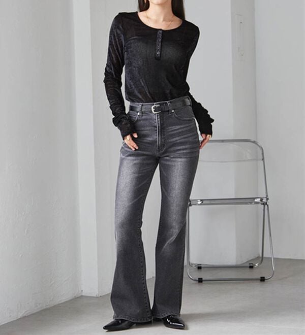 RANAN（ラナン）の「ストレッチフレアデニム（フルレングスパンツ）」｜詳細画像