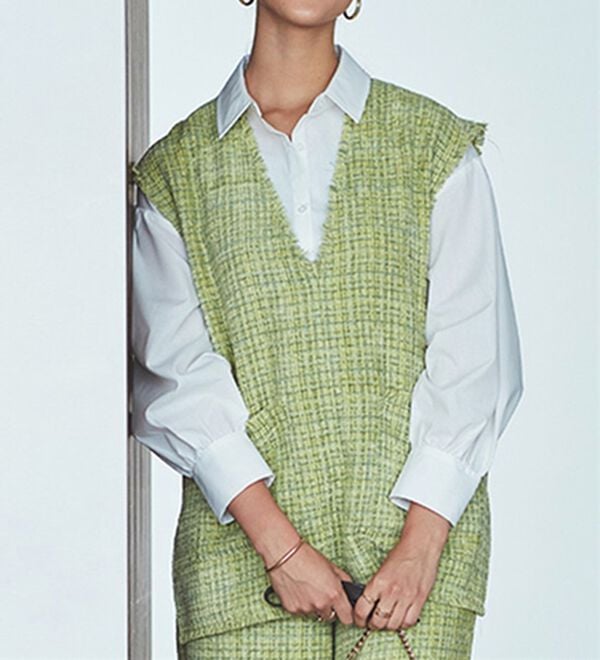 RANAN（ラナン）の「深Ｖツイードベスト（チュニック）」｜ライム