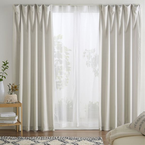 iellio（イエリオ）の「【４枚組】お買得遮光カーテン＜遮光カーテンセット・洗える・レースカーテン・無地・ウォッシャブル＞（ドレープカーテン）」｜アイスグレー