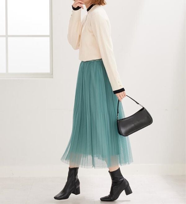 BELLUNA（ベルーナ）の「チュール素材プリーツスカート（ロングスカート）」｜詳細画像