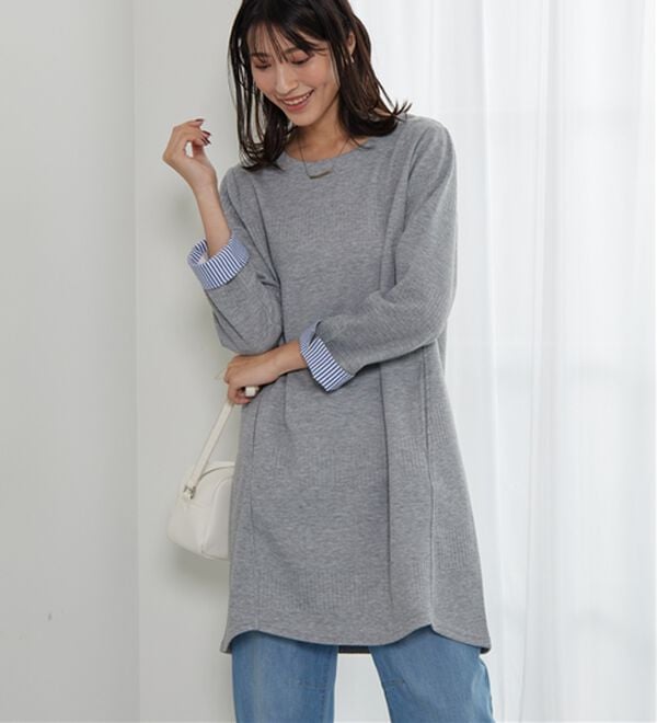 BELLUNA（ベルーナ）の「後ろボタンボーダージャカードワンピース（その他ワンピース）」｜詳細画像