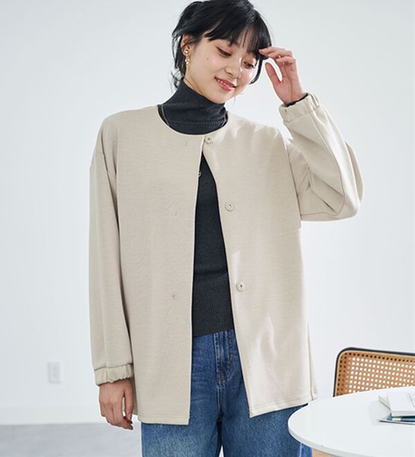 BELLUNA（ベルーナ）の「＜ａｉｒｙ　ｊｅｒｓｅｙ＞配色コクーンジャケット（ノーカラージャケット）」｜詳細画像