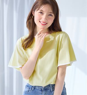 alotta（アロッタ）の「配色フレアスリーブトップス（カットソー）」｜イエロー