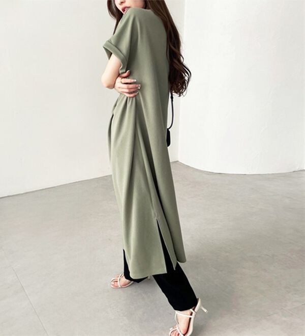 GeeRA（ジーラ）の「ひんやり快適！ジャカードスキッパーワンピ（カットソーワンピース）」｜詳細画像