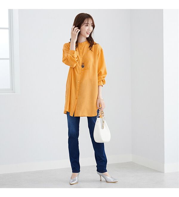 BELLUNA（ベルーナ）の「お手入れ簡単！ストライプ切替シャツチュニック（チュニック）」｜詳細画像