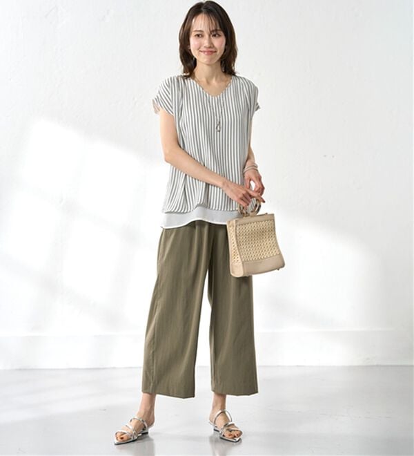 BELLUNA（ベルーナ）の「【接触冷感・UV対策】涼感スラブ調素材ドロストワイドパンツ（ワイドパンツ・ガウチョ）」｜詳細画像